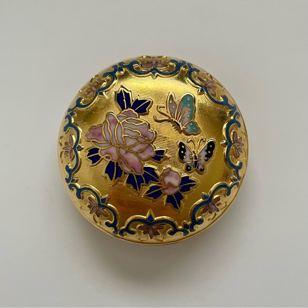 Vintage Cloisonne Enamel Round Trinket Box